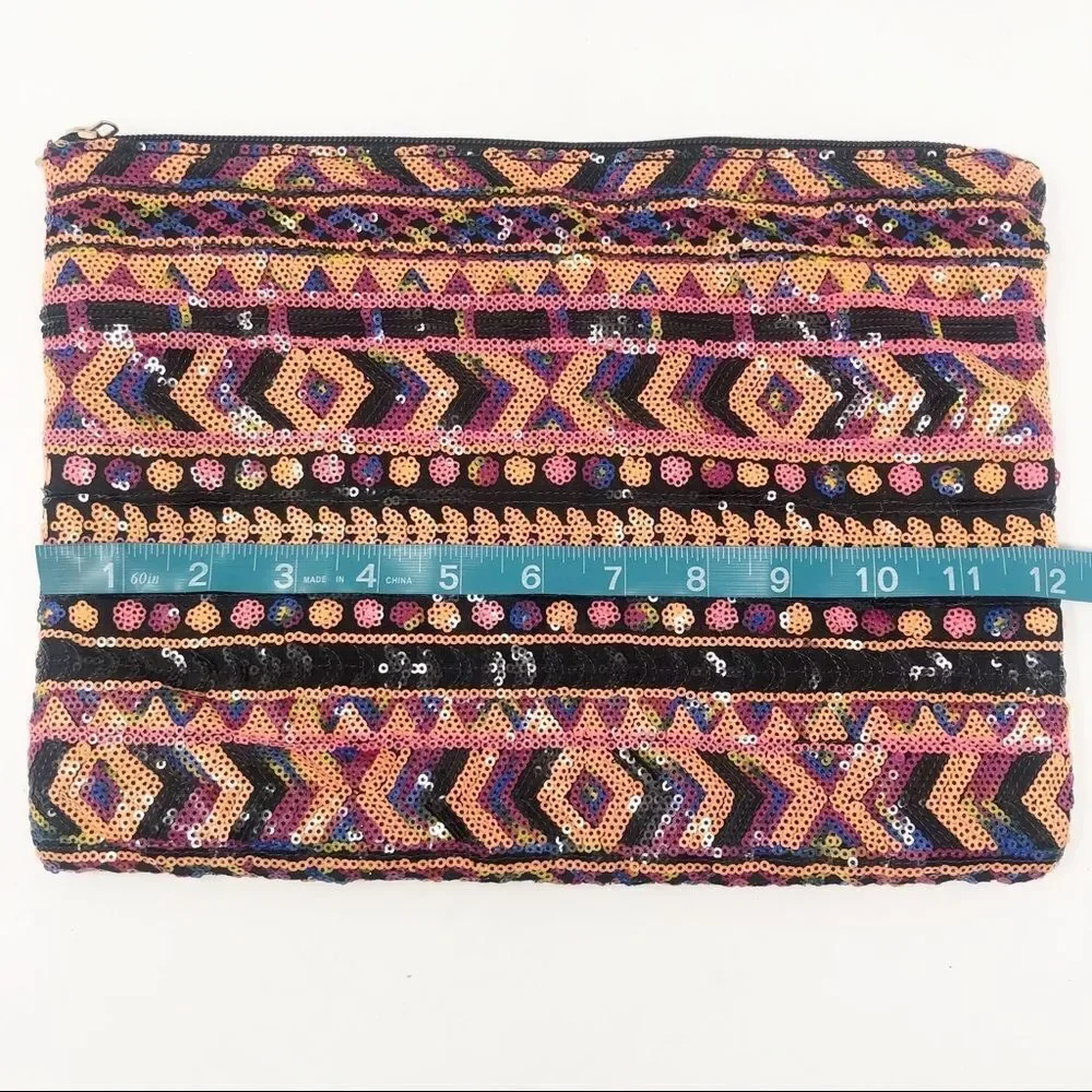 UNBRANDED | SEQUIN Aztec Print Small Clutch or Cosmetic Bag
